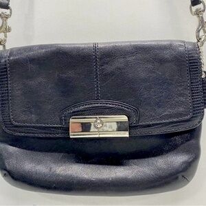 Coach Small Leather Magnetic Flap Crossbody Legacy/Kristin Black Removable Strap